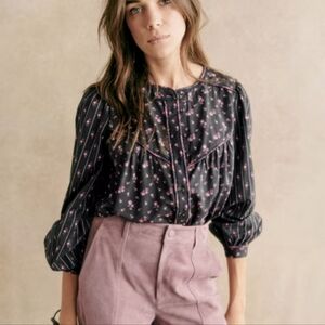 Sezane Milou Shirt in Patchwork Mix Flowers size 38 NWT